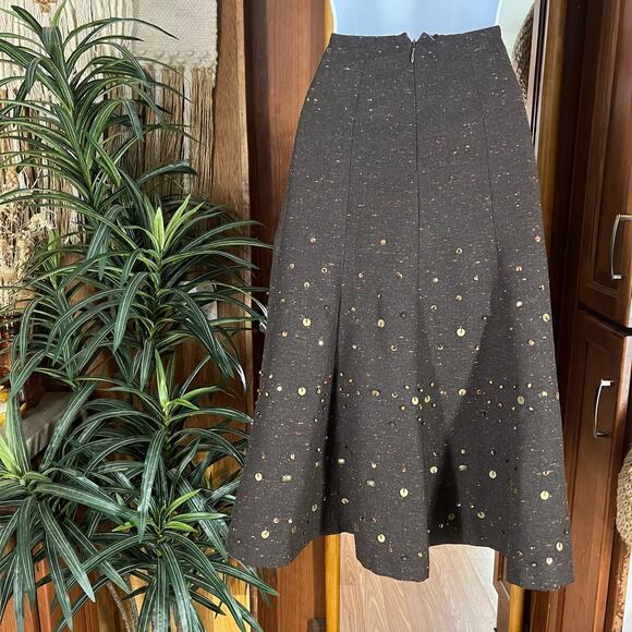 NWT Coldwater Creek Studded Twill Wool Skirt XS / 4 | Brown Embellished Cottage - Picture 2 of 12